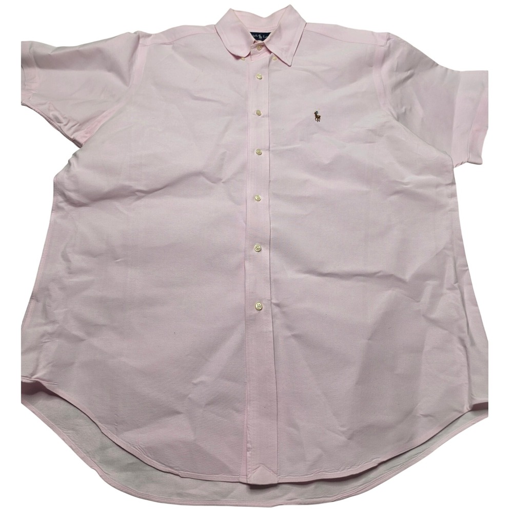 Polo Ralph Lauren Mens Large Pink Short Sleeve Oxford Button Down Classic Fit